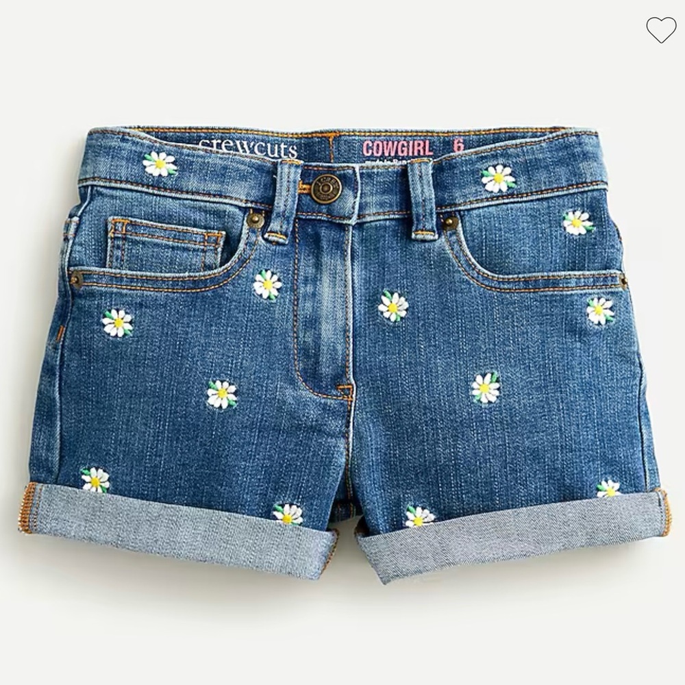 J.Crew Crewcuts Girls Cowgirl Daisy Embroidered Denim Shorts Size 6